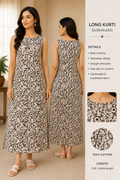 The Specific Mocha Abstract Print Sleeveless Cotton Kurti