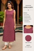 The Specific Wine Blossom Sleeveless Cotton Kurti