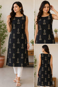 The Specific Noir Doll Print Sleeveless Kurti
